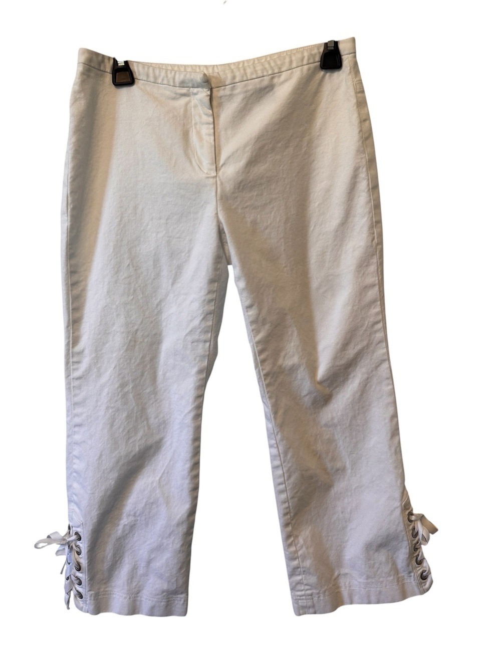 Express Stretch Women's White Lace-Up Hem Capri Pants Size 3/4 Cropped Length